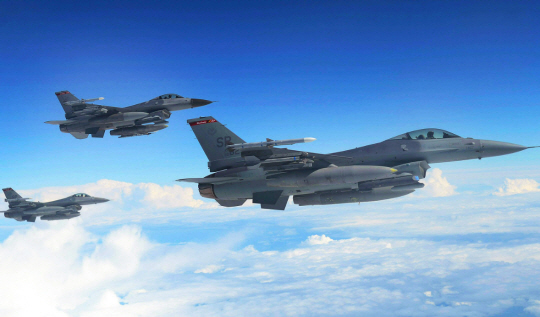 편대비행을 하고 있는 미 공군의 F-16 전투기들. 미 공군 홈페이지 캡처