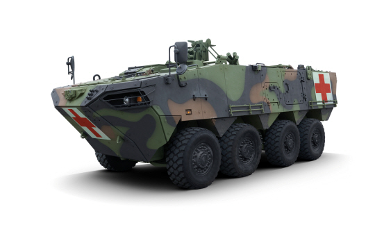 현대로템이 개발한 차륜형 의무후송차량. 현대로템 제공