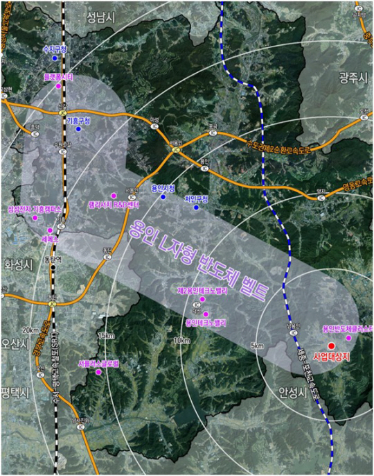 경기 용인시 내 반도체 협력 일반산업단지 조성 지역 위치도. 용인시청 제공