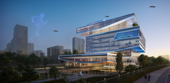 서울 강남구 수서 환승주차장 부지에 건립 예정인 서울 로봇테크센터 조감도. 구는 센터를 로봇친화형 건물로 설계해 로봇주차 등 다양한 서비스를 구현하고, 혁신 로봇기술의 테스트베드 장으로 활용할 계획이다.  강남구청 제공