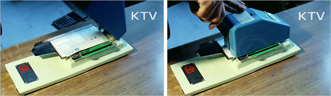 과거 먹지 전표를 문지르는 일을 편하게 해주기 위해 만들어졌던 신용카드 각인기. KTV캡처