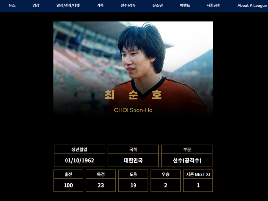 K리그 명예의 전당 온라인 헌액 공간. 한국프로축구연맹 제공