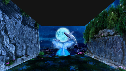 반구대 암각화에 새겨져 있는 고래가 울산박물관 실감영상실에서 디지털 기술로 부활돼 유영하고 있다. 울산박물관 제공