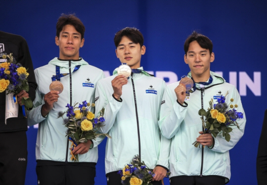 정진화(왼쪽부터), 전웅태, 이지훈. 대한근대5종연맹 제공