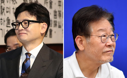 한동훈(왼쪽) 법무부 장관과 이재명 더불어민주당 대표. 뉴시스