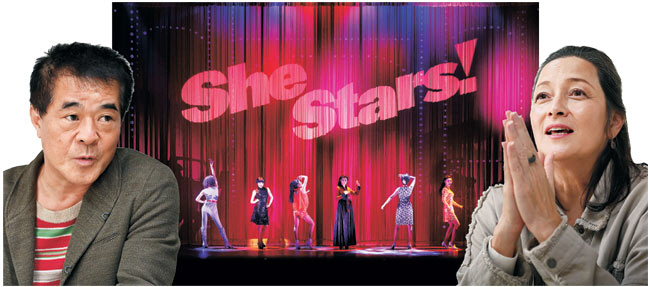 뮤지컬 ‘시스터즈’에 등장하는 여섯 걸그룹을 소개하는 장면. 박명성(왼쪽) 대표와 박칼린 연출은 서로에 대한 신뢰가 남달랐다. 박 대표는 “아이다를 278회 공연했을 때 박 연출이 한 번도 빠지지 않고 지휘에 참여하는 것을 보고 감동했다. 지휘하다가 앰뷸런스에 실려 가기도 했다”고 답했다. 박 연출은 “박 대표가 저 독종을 믿고 지켜보자는 생각으로 전폭적으로 지원해준 것 같다”고 말했다.   백동현 기자