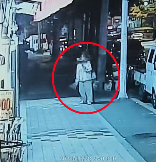 전주 완산구 한 노상에서 B 양을 폭행한 50대 남성의 모습. CCTV 캡쳐. 뉴시스