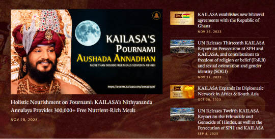 ‘카일라사 합중국’ 표방 추정 단체 홈페이지 화면.  kailaasa.org 홈페이지 캡처