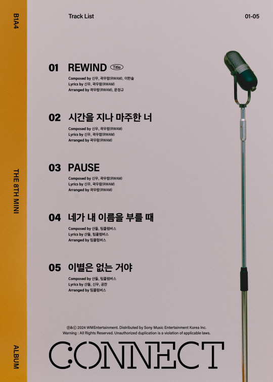 B1A4 미니 8집 ‘Connect’ 트랙리스트. 알비더블유, WM엔터테인먼트 제공