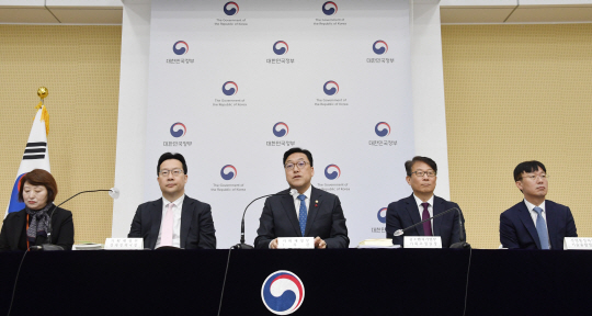 김병환(가운데) 기획재정부 1차관이 지난 2일 정부세종청사에서 2024년 경제정책 방향을 발표하고 있다.기재부 제공