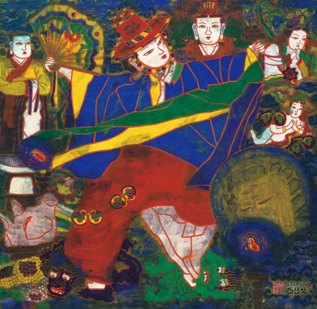 박생광, 무당12, ink and color on paper, 139.5×139cm, 1984.  서울옥션 제공