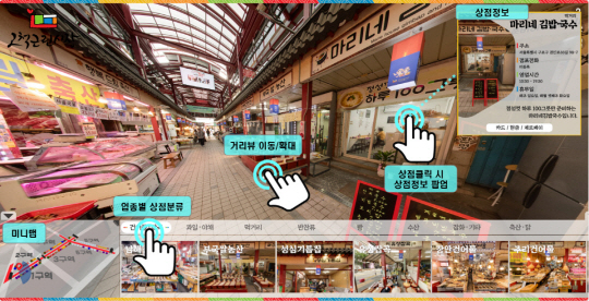 전통시장 360° 가상현실(VR) 서비스 이용 화면.구로구청 제공
