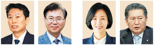 사진 왼쪽부터 조인철 예비후보, 이한주 후원회장, 오현정 예비후보, 정청래 후원회장.