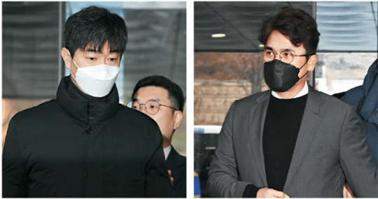 야구단 후원사로부터 금품을 받은 혐의 등을 받는 프로야구 KIA 타이거즈의 김종국(왼쪽 사진) 전 감독과 장정석(오른쪽) 전 단장이 30일 오전 서울 서초구 서초동 서울중앙지법에서 열린 구속영장실질심사에 출석하고 있다. 김동훈 기자