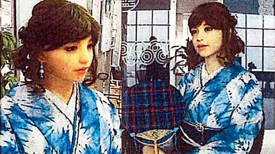 지난 2017년 7월 일본 도쿠시마현 아와오도리 공항 로비에 전시된 기모노 리얼돌. SCMP 캡처