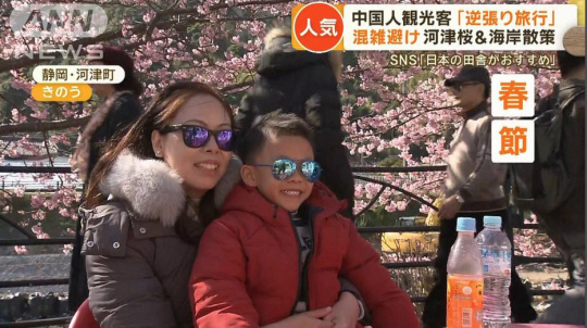 일본 시즈오카 이즈반도의 관광 명소에 찾아온 중국 관광객들ANN 캡쳐