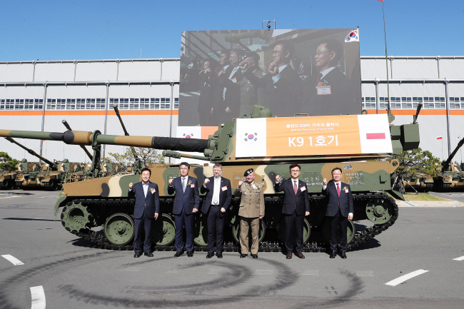 지난 2022년 10월 한화에어로스페이스에서 열린 K9 자주포 폴란드 출고식 장면.  창원시청 제공