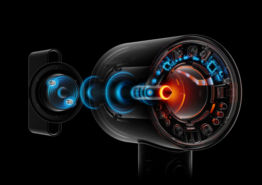 ‘슈퍼소닉 뉴럴 헤어드라이어’의 ‘스타일링 노즐 러닝 기능’을 표현한 모습. 이 기능은 사용자가 자주 쓰는 스타일링 모드를 기억한다. 다이슨 제공