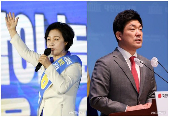 오는 4.10 총선 경기 하남갑 후보로 맞붙는 추미애 더불어민주당 후보와 이용 국민의힘 의원. 뉴시스