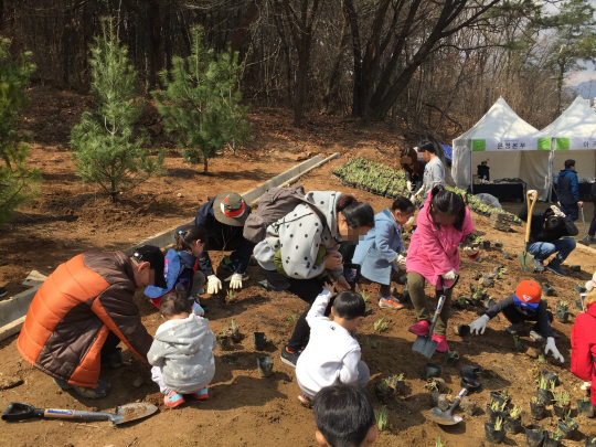 지난해 서울 노원구에서 진행기 나무심기행사에서 어린이와 가족들이 함께 행사에 참여하고 있다. 노원구청 제공