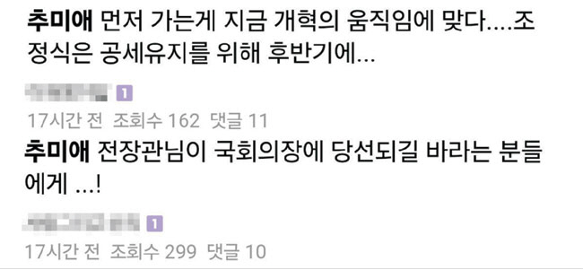 이재명 더불어민주당 대표의 강성 지지층 카페인 ‘재명이네 마을’에 당내 국회의장 선거에 관한 글이 다수 올라와 있다. 카페 캡처