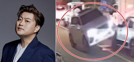 가수 김호중(왼쪽 사진)과 사고 당시 CCTV 영상 캡처.