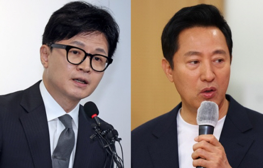 한동훈(왼쪽) 전 국민의힘 비상대책위원장, 오세훈 서울시장. 연합뉴스 자료사진