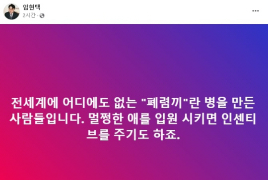 임현택 대한의사협회 회장이 올린 글. 페이스북 캡처