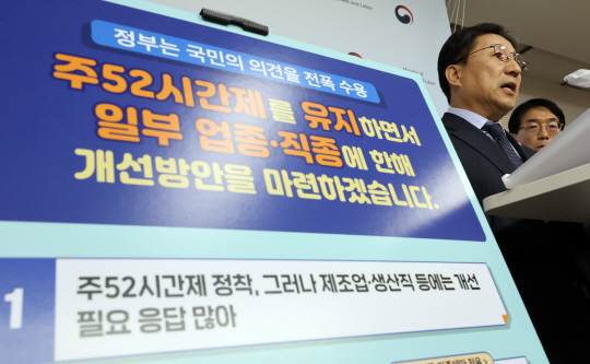 지난해 11월 13일 이성희 고용노동부 차관이 세종시 정부세종청사에서 근로시간 관련 대국민 설문조사 결과와 향후 정책 추진방향을 발표하고 있다. 뉴시스