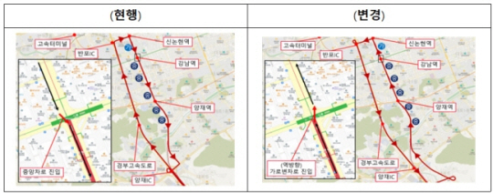 경기 용인에서 서울 강남으로 운행하는 5개 노선 조정 변경안. 서울시청 제공