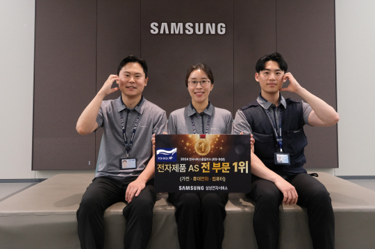 삼성전자서비스 임직원들이 한국표준협회가 주관하는 ‘2024 한국서비스품질지수(KS-SQI)’에서 1위로 선정돼 기념 촬영을 하고 있다. 삼성전자서비스 제공