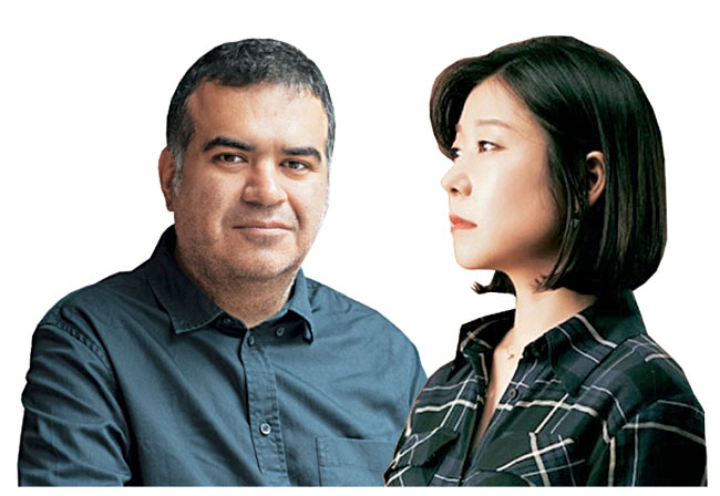 연극 ‘블라인드 러너’의 아미르 레자 쿠헤스타니(왼쪽) 연출과 번역가 이단비(오른쪽). 세종문화회관 제공