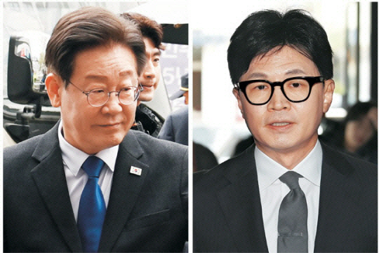 이재명(왼쪽) 전 더불어민주당 대표와 한동훈 국민의힘 대표. 곽성호, 윤성호 기자