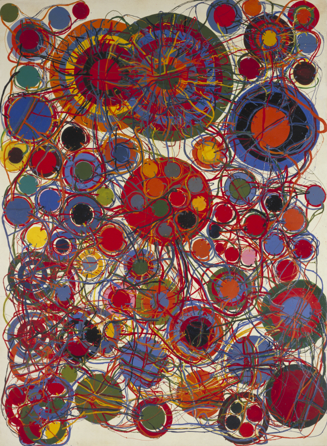 다나카 아쓰코의 기념비적 회화 ‘지옥의 문’(1965∼1969). 설치 작품 ‘전기 드레스’의 스케치를 수년에 걸쳐 발전시켜 완성한 그림이다.국립현대미술관 제공