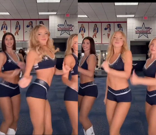 NFL 댈러스 카우보이스 치어리더 3명이 삐끼삐끼 춤을 추는 모습. X 캡처