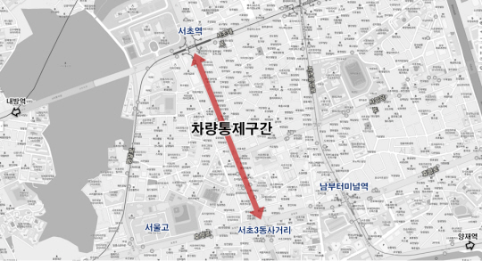 서울 서초구의 ‘서리풀 페스티벌’행사로 28일부터 2일간 반포대로 양방향 교통통제되는 구간 위치도. 서초구청 제공