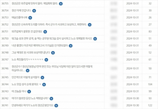 정선군청 인터넷 홈페이지 캡처
