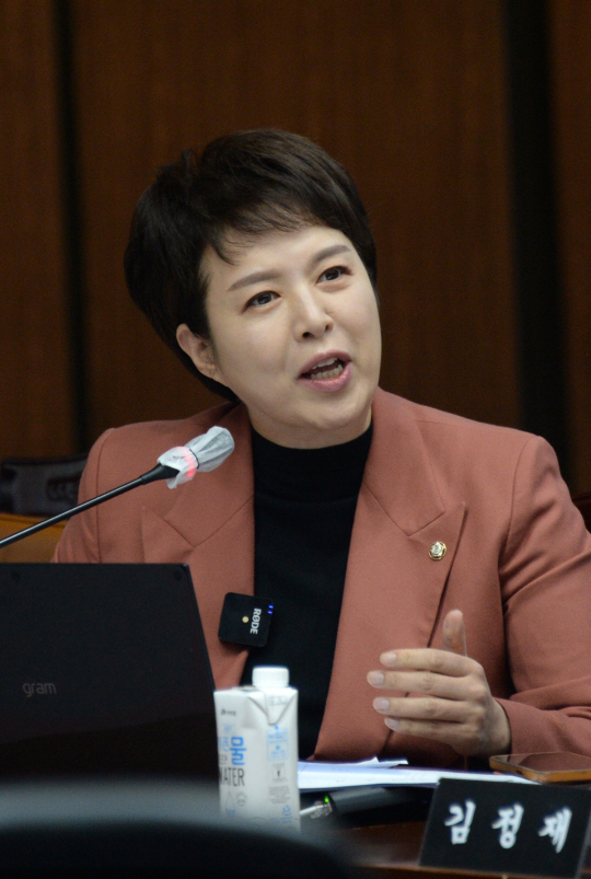 김은혜 국민의힘 의원이 지난달 14일 전북 전주시 전북특별자치도청 대회의실에서 열린 ‘2024년 국회 국토교통위 국정감사’에 참석해 발언하고 있다. 뉴시스