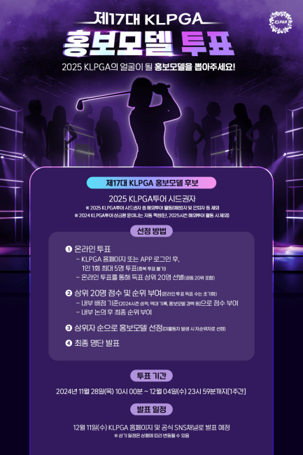 KLPGA투어는 2025년의 ‘얼굴’로 활약할 홍보모델 12명을 선발하는 첫 단계로 28일부터 일주일 동안 온라인 팬 투표를 실시한다. KLPGA 제공