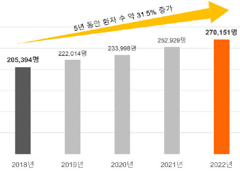 국내 유방암 환자 수. 건강보험심사평가원 제공