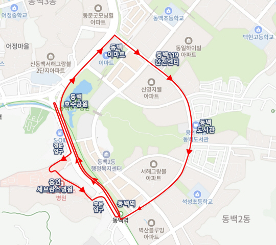 경기 용인시 기흥구 동백지구 일원 자율주행차 시범운행지구 노선도. 용인시청 제공