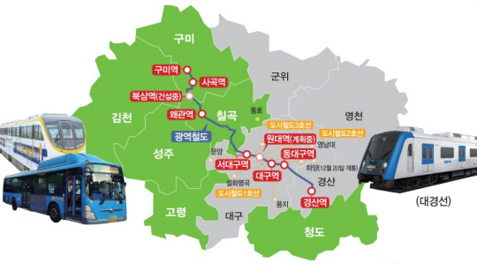 경북과 대구를 잇는 광역철도 노선도. 경북도청 제공