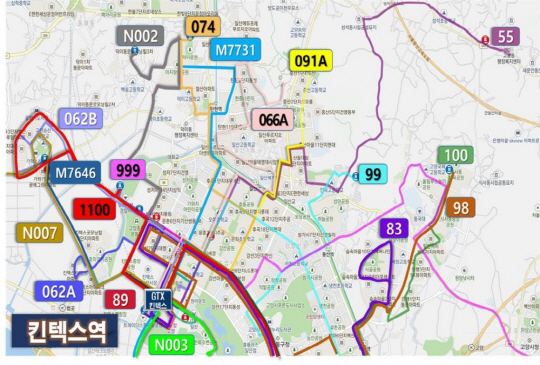 GTX-A 연계 킨텍스역 버스 노선도. 고양시 제공