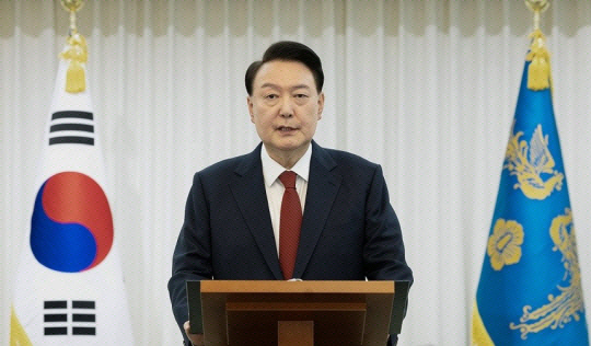 윤석열 대통령이 지난 14일 자신에 대한 탄핵소추안이 국회에서 가결된 뒤 서울 용산구 한남동 관저에서 대국민담화를 하고 있다. 대통령실 제공