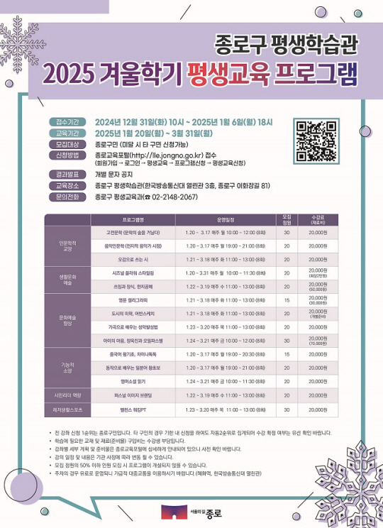평생교육 프로그램 포스터.종로구청 제공