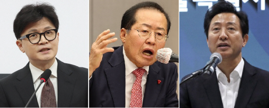 한동훈 전 국민의힘 대표, 홍준표 서울시장, 오세훈 서울시장. 연합뉴스 자료사진