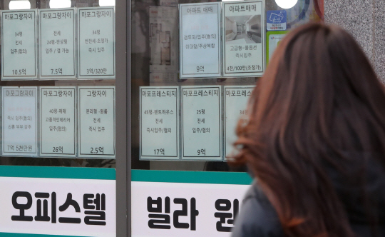 지난 1월 6일 서울 시내의 한 부동산 앞에 오피스텔 매물 가격표가 붙어있다. 뉴시스
