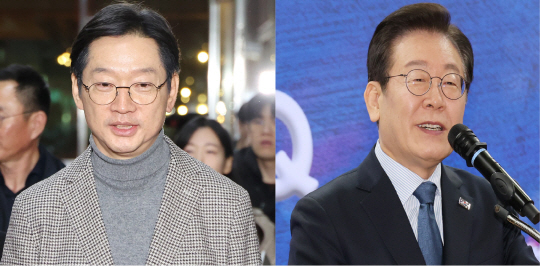 김경수 전 경기지사(왼쪽)와 이재명 더불어민주당 대표. 연합뉴스