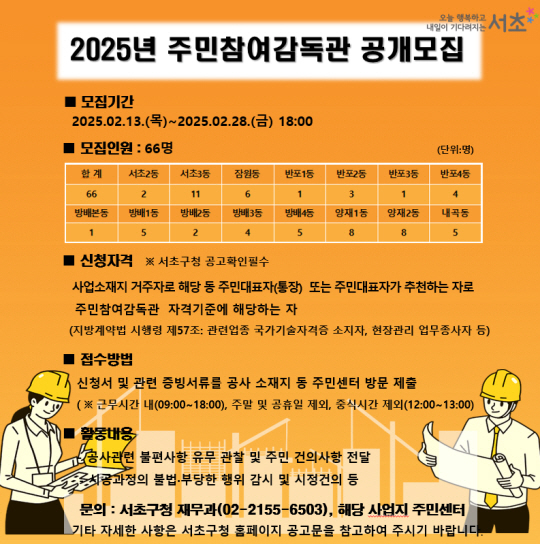 서울 서초구의 ‘2025년 주민참여감독관’ 모집 안내 포스터. 서초구청 제공