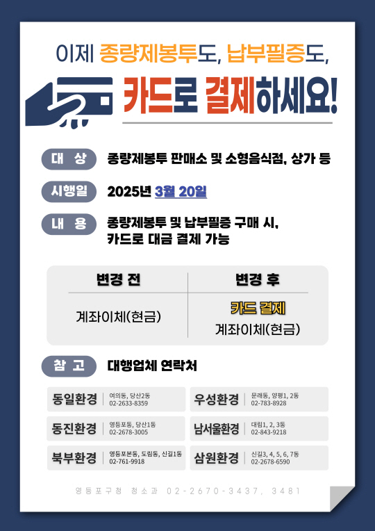 서울 영등포구의 종량제봉투 및 납부필증 카드 결제 가능 안내문. 영등포구청 제공
